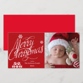 MERRY CHRISTMAS Script Red Holiday Foto Card Feiertagskarte (Vorne/Hinten)