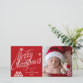 MERRY CHRISTMAS Script Red Holiday Foto Card Feiertagskarte (Stehend Vorderseite)