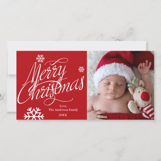 MERRY CHRISTMAS Script Red Holiday Foto Card Feiertagskarte (Vorderseite)