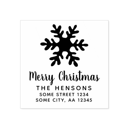 Merry Christmas Script Snowflake Family Address Gummistempel (Prägung)