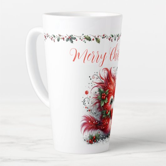 Merry Christmas Script with Whimsical Holiday Bird Milchtasse (Linke Ecke)