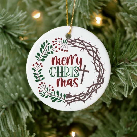MERRY CHRISTmas Scripture Wreath Keramik Ornament (Baum)