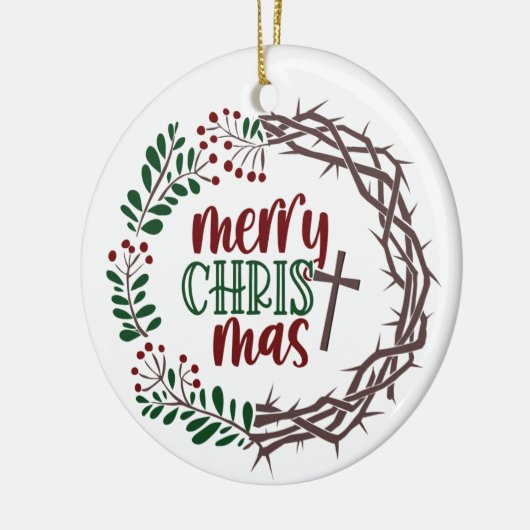 MERRY CHRISTmas Scripture Wreath Keramik Ornament (Links)