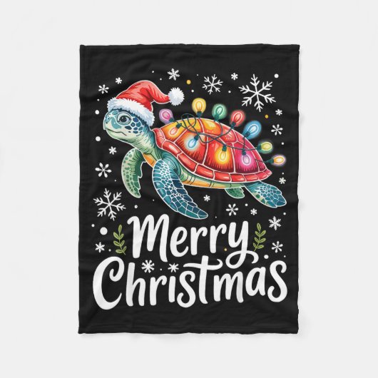 Merry Christmas Sea Turtle Christmas Lights Santa Fleecedecke (Vorderseite)