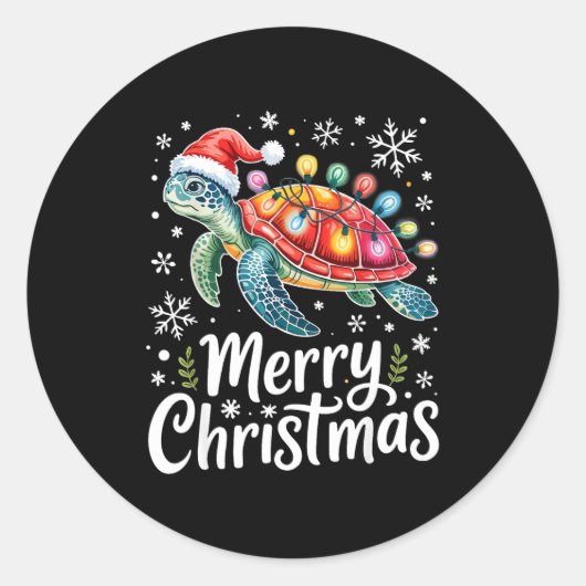Merry Christmas Sea Turtle Christmas Lights Santa  Runder Aufkleber (Vorderseite)