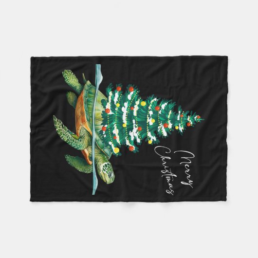 Merry Christmas Sea Turtle Xmas Tree Lights Pjs Me Fleecedecke (Vorderseite (Horizontal))