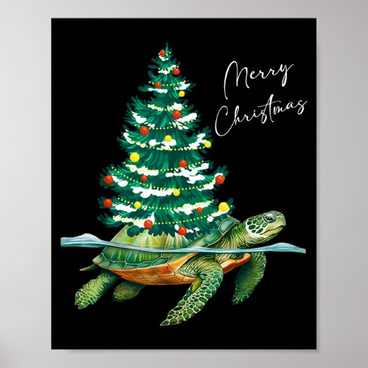 Merry Christmas Sea Turtle Xmas Tree Lights Pjs Me Poster (Vorne)