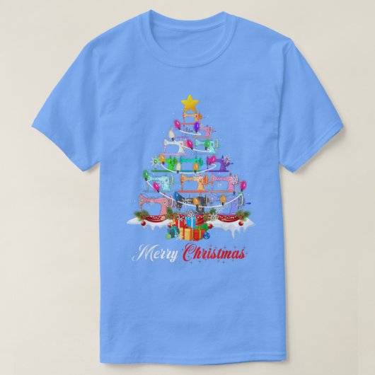 Merry Christmas Sewing Machines Xmas Tree Lights Q T-Shirt (Design vorne)