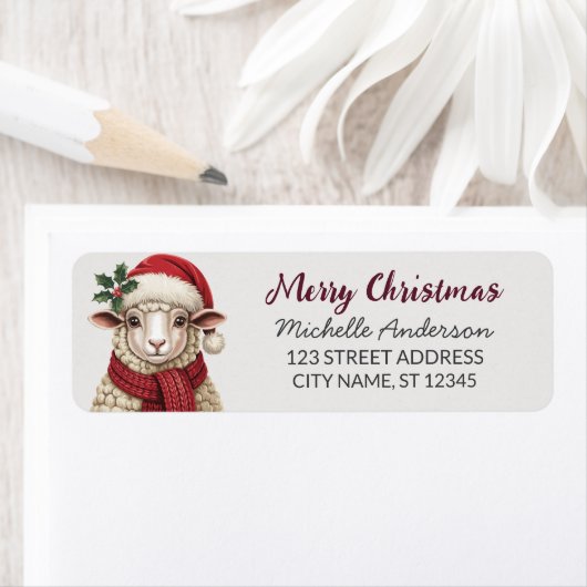 Merry Christmas Sheep Santa Return Address Label (Insitu)