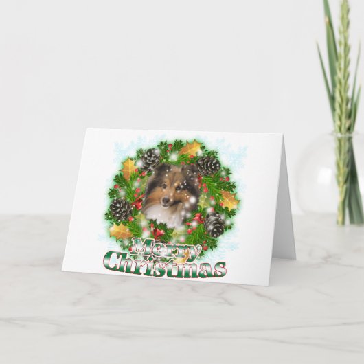 Merry Christmas Sheltie Feiertagskarte (Vorderseite)