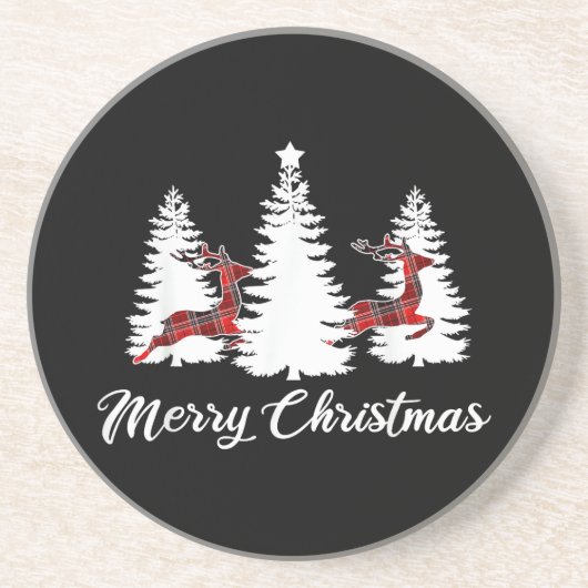 Merry Christmas Shirt for Women Buffalo Plaid Rein Getränkeuntersetzer (Vorne)