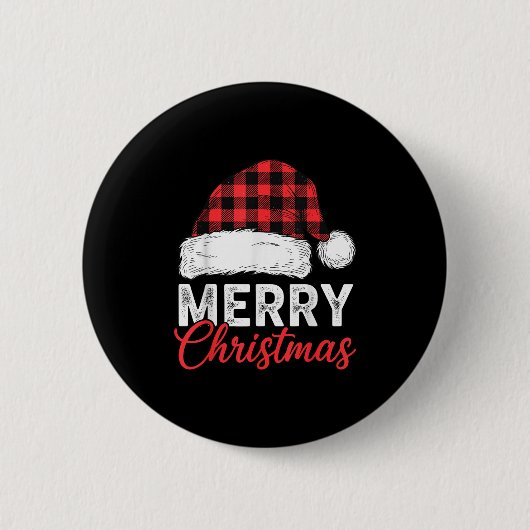Merry Christmas Shirt Santa Hat Buffalo Plaid Men  Button (Vorderseite)