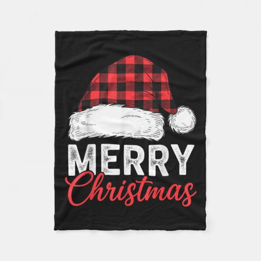 Merry Christmas Shirt Santa Hat Buffalo Plaid Men Fleecedecke (Vorderseite)