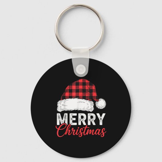 Merry Christmas Shirt Santa Hat Buffalo Plaid Men Schlüsselanhänger (Vorderseite)