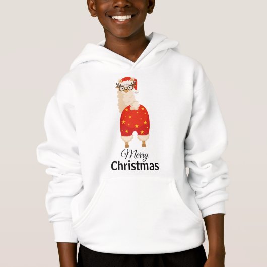 Merry Christmas Simple Cute Cartoon Santa Llama Hoodie (Vorderseite)