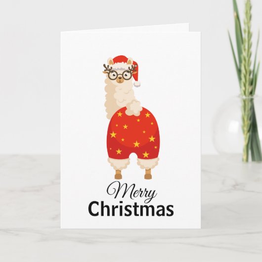 Merry Christmas Simple Cute Cartoon Santa Llama Karte (Vorderseite)