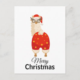 Merry Christmas Simple Cute Cartoon Santa Llama Postkarte