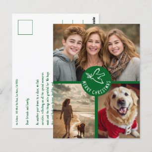 MERRY CHRISTMAS Simple Dove CUSTOM 3 FOTO Urlaub Postkarte