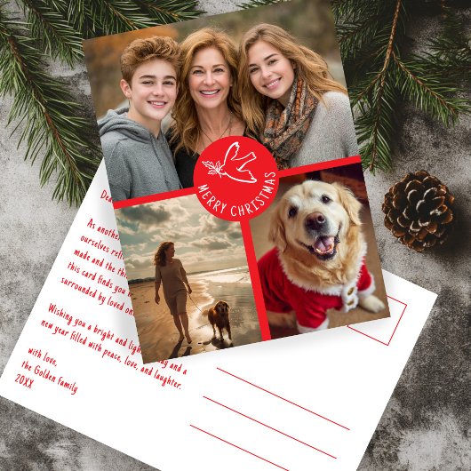 MERRY CHRISTMAS Simple Dove CUSTOM 3 FOTO Urlaub Postkarte