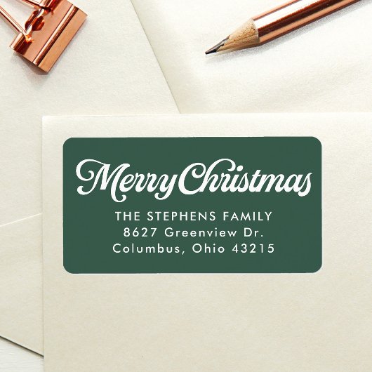 Merry Christmas simple green return address Adressaufkleber