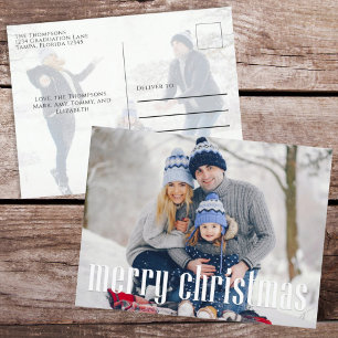 Merry Christmas Simple Minimalist Two Photo Cute Feiertagspostkarte