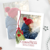 Merry Christmas Simple Photo Red Holly Berries Feiertagskarte