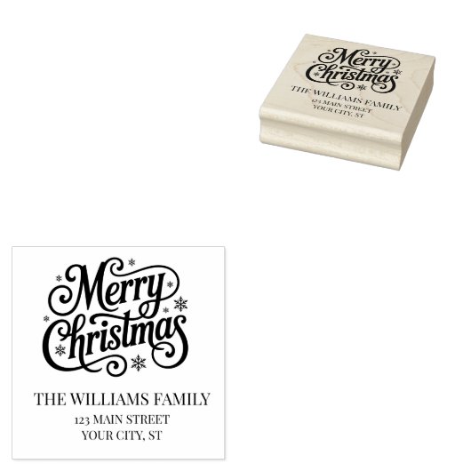 Merry Christmas simple script return address  Gummistempel (Stempel)