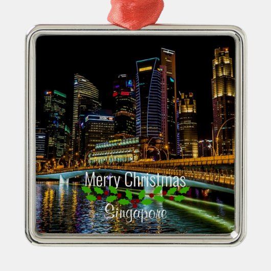 Merry Christmas Singapore Skyline, Ornament Aus Metall (Vorne)