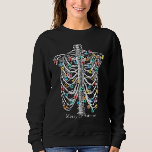 Merry Christmas Skeleton Ribcage With String Of Li Sweatshirt (Vorderseite)