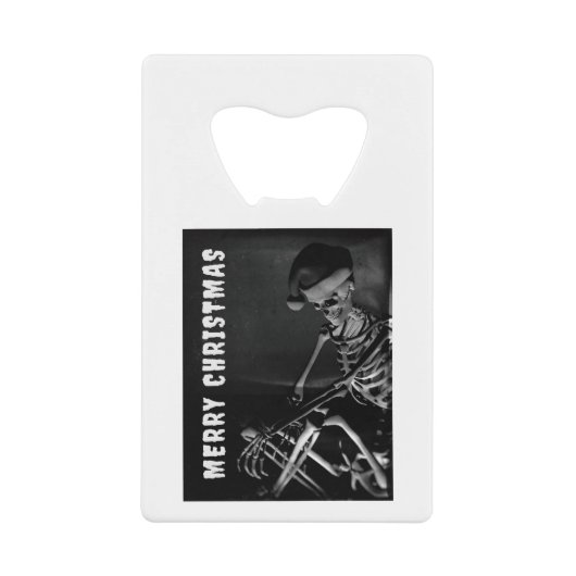 Merry Christmas. Skeleton with Santa hat Geldbeutel Flaschenöffner (Vorderseite)
