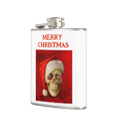 Merry Christmas. Skull wearing Santa hat Flachmann (Links)
