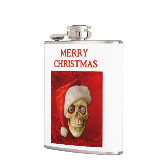 Merry Christmas. Skull wearing Santa hat Flachmann (Links)