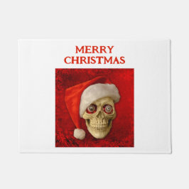 Merry Christmas. Skull wearing Santa hat Fußmatte