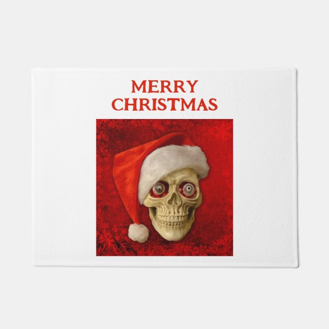 Merry Christmas. Skull wearing Santa hat Fußmatte (Vorderseite)