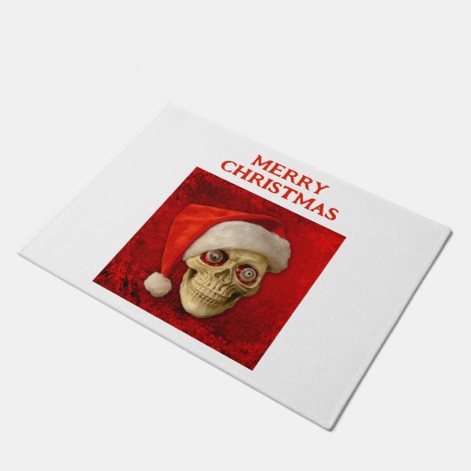 Merry Christmas. Skull wearing Santa hat Fußmatte (Schrägansicht)