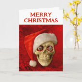 Merry Christmas. Skull wearing Santa hat Karte (Gelbe Blume)