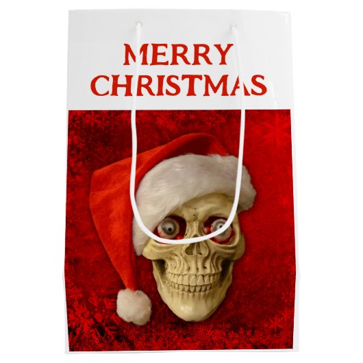 Merry Christmas. Skull wearing Santa hat Mittlere Geschenktüte (Rückseite)