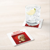 Merry Christmas. Skull wearing Santa hat Rechteckiger Pappuntersetzer (Vor Ort)