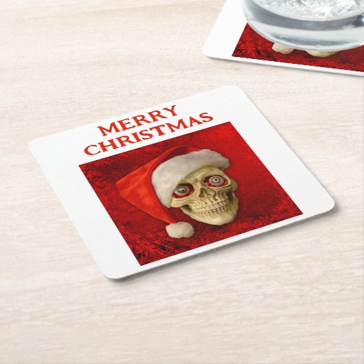 Merry Christmas. Skull wearing Santa hat Rechteckiger Pappuntersetzer (angewinkelt)