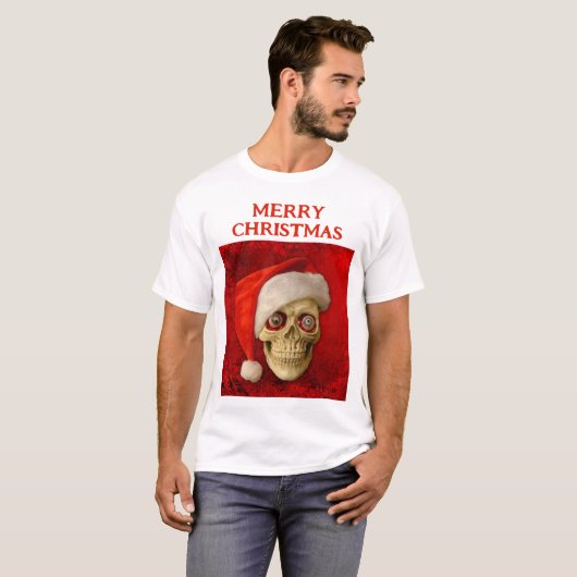 Merry Christmas. Skull wearing Santa hat T-Shirt (Vorne ganz)