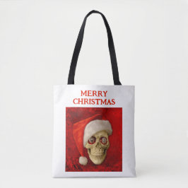 Merry Christmas. Skull wearing Santa hat Tasche