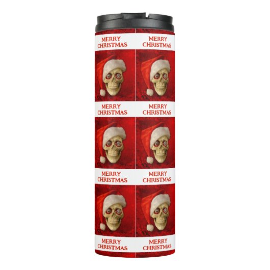 Merry Christmas. Skull wearing Santa hat Thermosbecher (Rückseite)