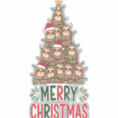 Merry Christmas Sloth Tree Aufkleber (Vorderseite)