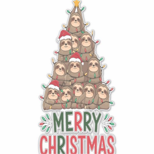 Merry Christmas Sloth Tree Aufkleber (Vorderseite)
