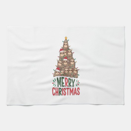 Merry Christmas Sloth Tree Geschirrtuch (Horizontal)
