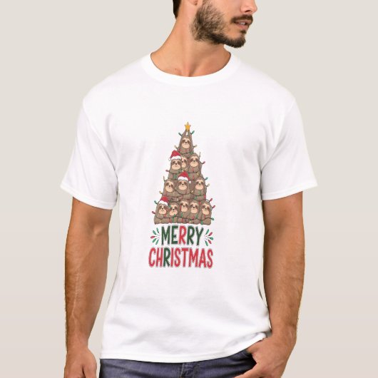 Merry Christmas Sloth Tree T-Shirt (Vorderseite)