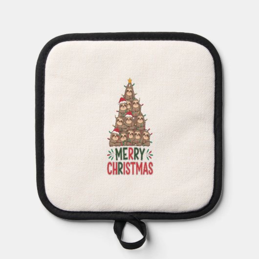 Merry Christmas Sloth Tree Topflappen (Vorderseite)