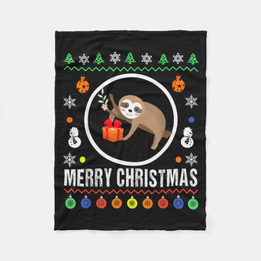 Merry Christmas Sloth Ugly Sweater Xmas Knit Sloth Fleecedecke (Vorderseite)