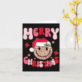 Merry Christmas Smile Face Santa Claus Hat Groovy  Karte (Gelbe Blume)