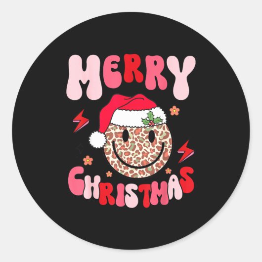 Merry Christmas Smile Face Santa Claus Hat Groovy Runder Aufkleber (Vorderseite)